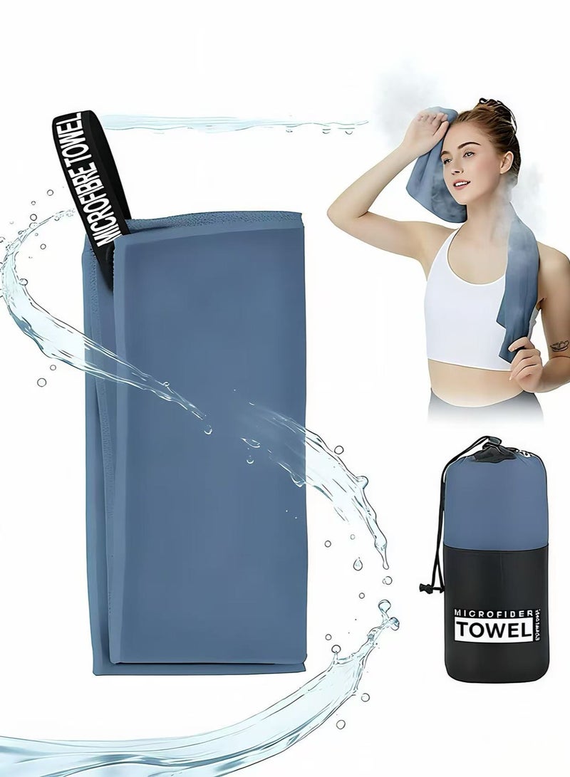 HPMY Extra Large Microfiber Swim Towel, Super Absorbent Quick-Dry Beach Towel with Carry Pouch, Lightweight Travel Towel for Swimming, Gym & Sports - Blue - Image 1