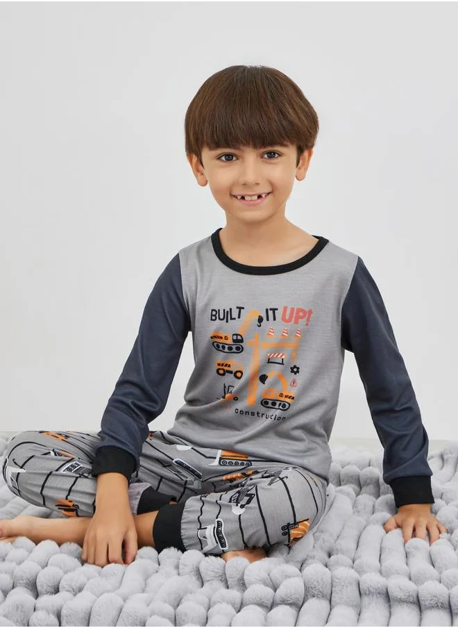 Styli Styli Graphic Print Round Neck T-Shirt and Pyjama Set