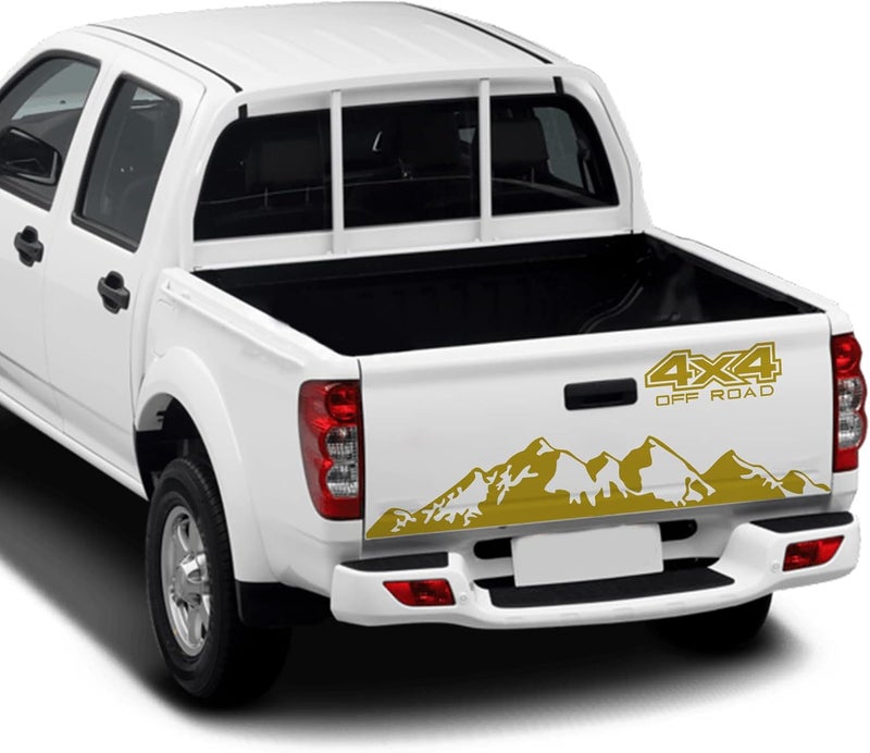 SUNBREATH ملصق باب الشاحنة الخلفي ملصق جسم السيارة 4X4 جبال جرافيك فينيل شريط ديكور إك��سوارات للشاحنات الصغيرة للطرق الوعرة L012 ذهبي - Image 4