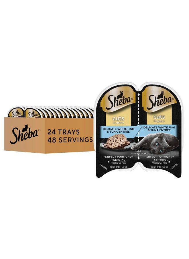 Sheba Sheba Perfect Portions Wet Cat Food Cuts in Gravy Delicate White Fish and Tuna Entree, 2.6 oz., Twin-Pack Trays (24 Count, 48 Servings)  - Image 1