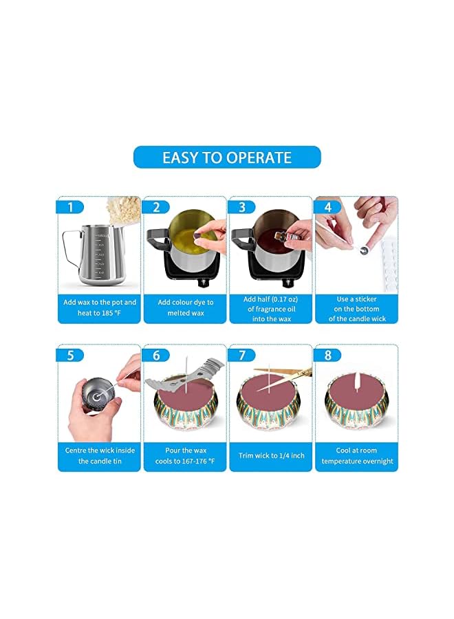 The Bros DIY Candle Making Kit Supplies, Craft Tools Include Pouring Pot, Wicks, Sticker, Holder, Beeswax, Tins, 2 Color Dye and Spoon - Image 4