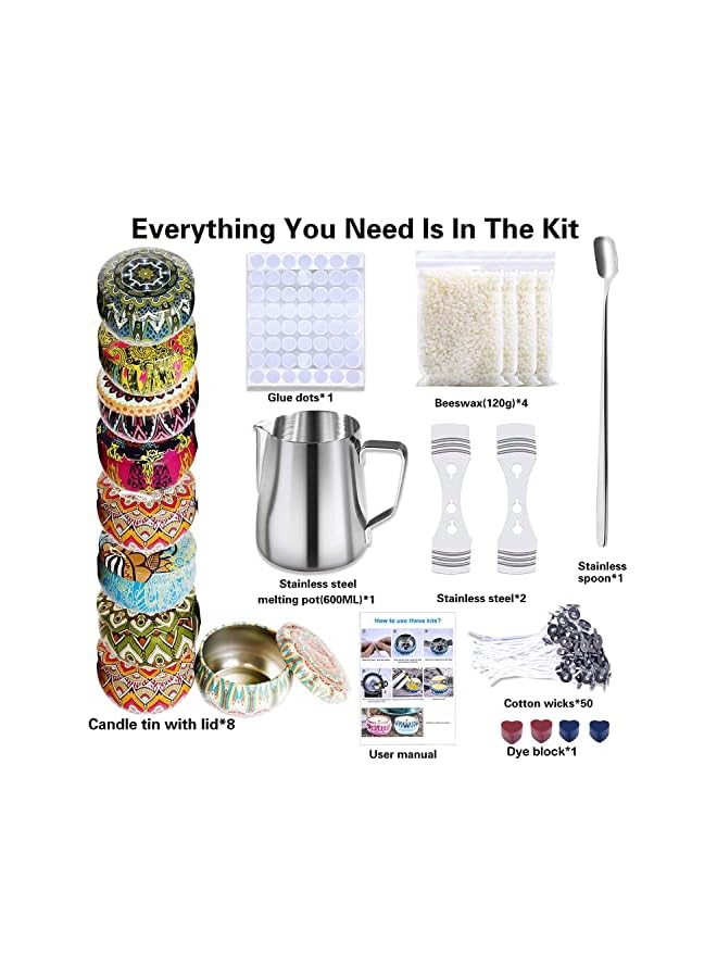 The Bros DIY Candle Making Kit Supplies, Craft Tools Include Pouring Pot, Wicks, Sticker, Holder, Beeswax, Tins, 2 Color Dye and Spoon - Image 2