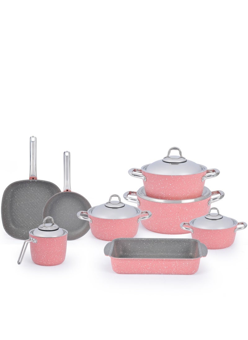 Saflon - Turkish cookware set, 13 pcs, round, rose granite, non-stick, with a stainless steel lid - Image 1