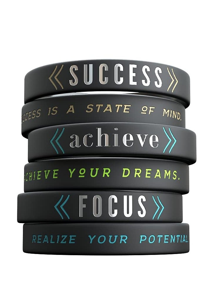 SYOSI 6 pcs Motivational Silicone Wristbands, Success Achieve, Focus with Inspirational Messages Adult Unisex Size for Women Men Teens Teacher Home Office Party Favor Gifts Supplies - Image 1