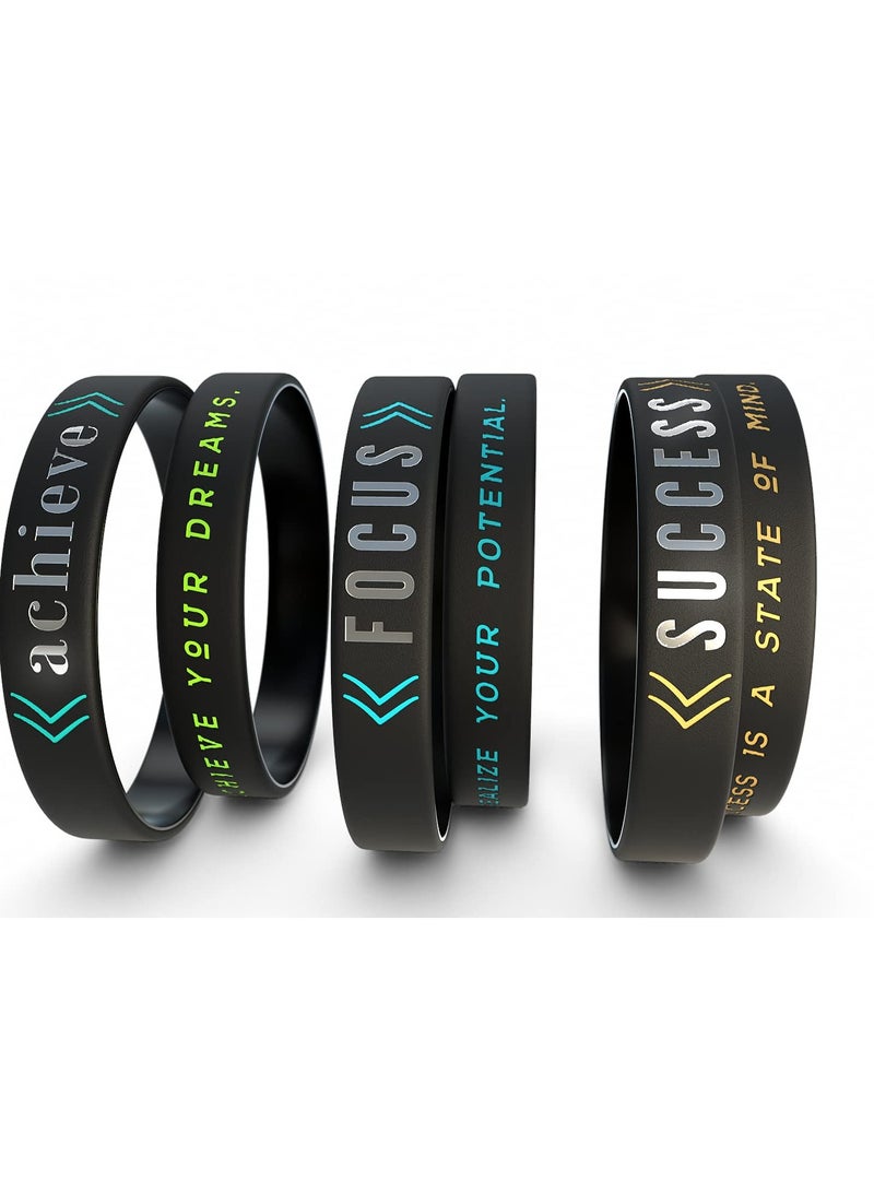 SYOSI 6 pcs Motivational Silicone Wristbands, Success Achieve, Focus with Inspirational Messages Adult Unisex Size for Women Men Teens Teacher Home Office Party Favor Gifts Supplies - Image 3