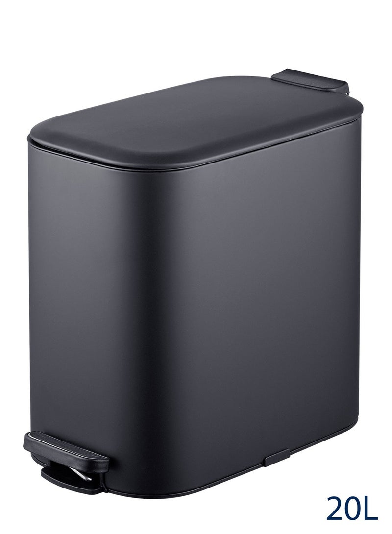 Noon East 20L Steel Trash Can with Soft Close Lid and Fingerprint-Resistant Surface for Kitchen, Bathroom, Black Matte, 23.4 x 41.3 x 37.6 cm - Image 1