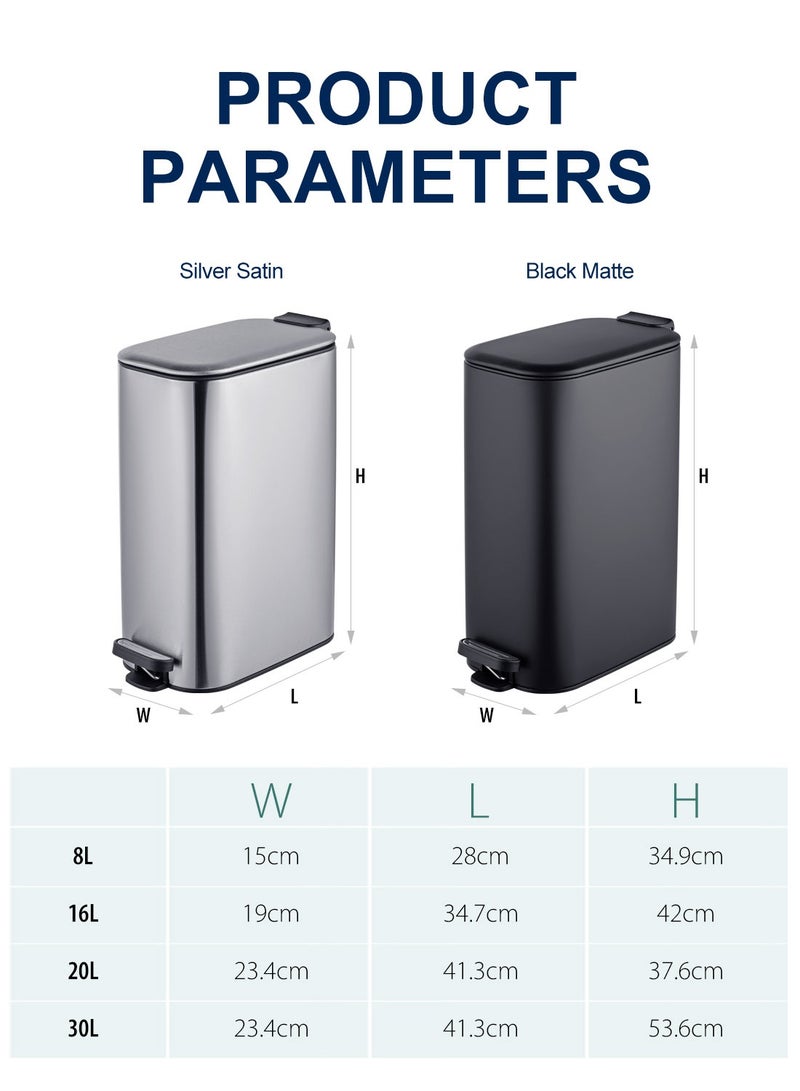 Noon East 20L Steel Trash Can with Soft Close Lid and Fingerprint-Resistant Surface for Kitchen, Bathroom, Black Matte, 23.4 x 41.3 x 37.6 cm - Image 3