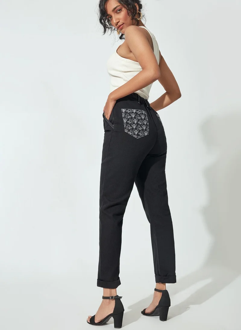 The Label Life The Label Life Women's Disney Graphic Pocket Detail Utility Pants - Black