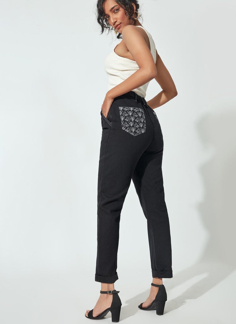 The Label Life Women's Disney Graphic Pocket Detail Utility Pants - Black - Image 1