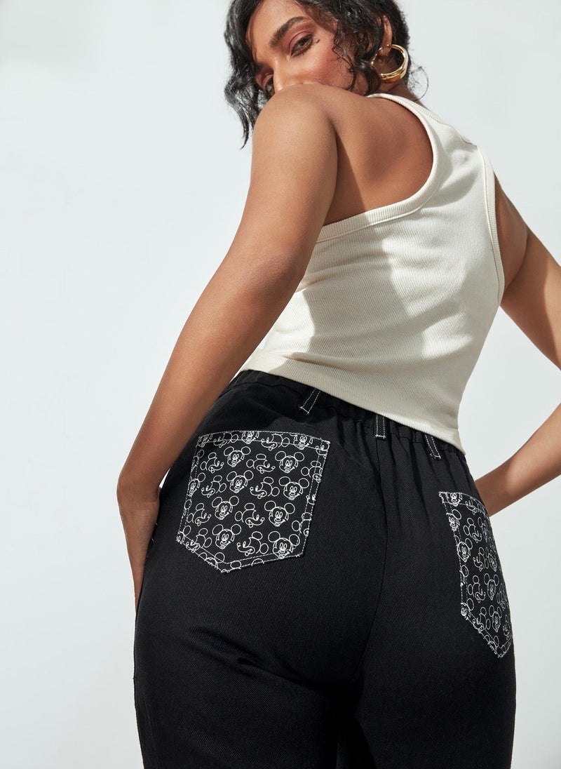 The Label Life Women's Disney Graphic Pocket Detail Utility Pants - Black - Image 2