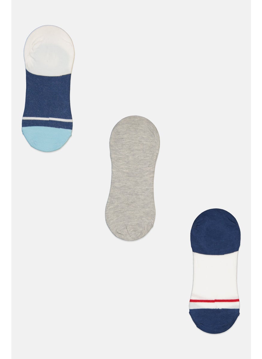 RBX - Men 3 Pairs Heather Round Invisible Socks, Navy - Image 1