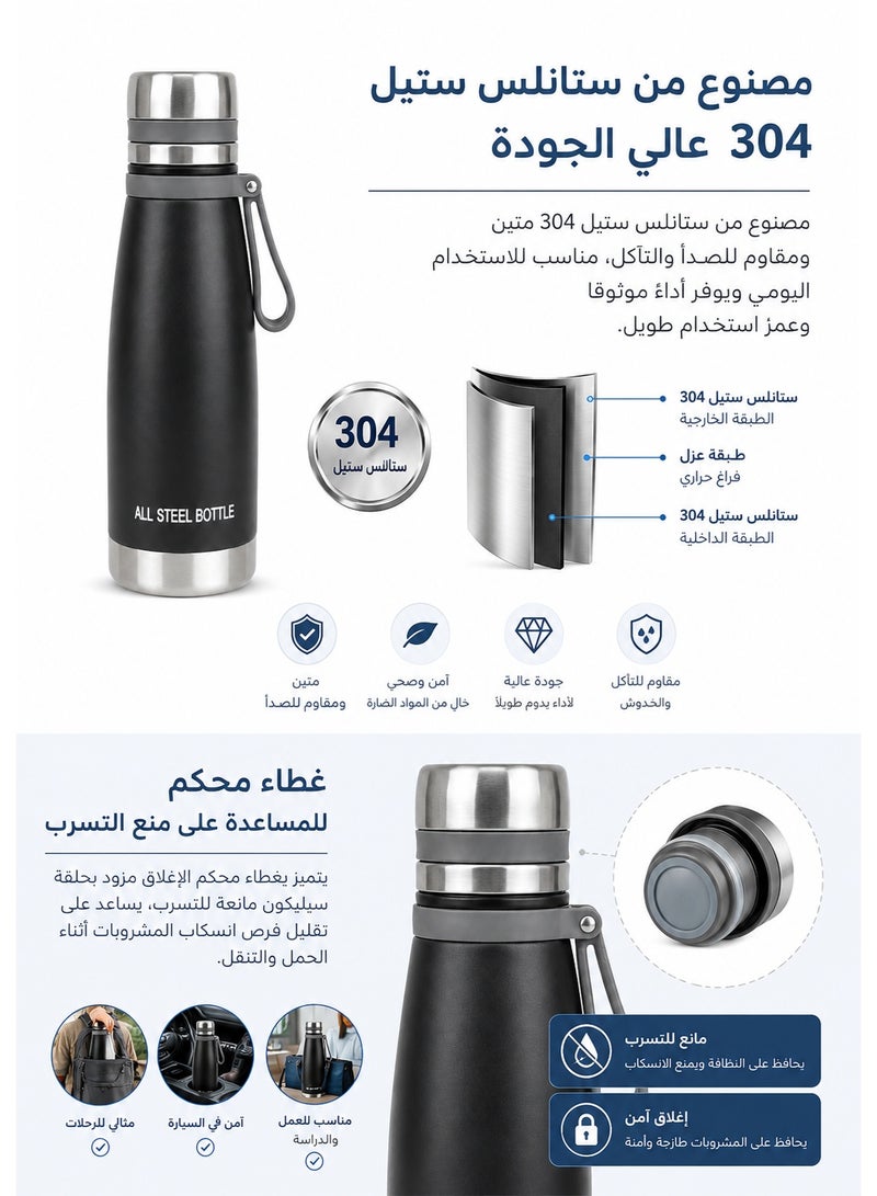Thermos Bottle 600ml Vacuum Insulated  – 304 Stainless Steel Double Wall Leakproof Thermal Flask with Wide Mouth and Tea Infuser, Keeps Drinks Hot for up to 12 Hours and Cold for up to 15 Hours, Reusable Travel Bottle for Coffee, Tea, Water, Juice, Work, Commute, Travel, Camping and Picnic - Image 4