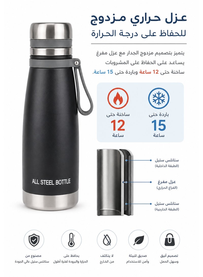 Thermos Bottle 600ml Vacuum Insulated  – 304 Stainless Steel Double Wall Leakproof Thermal Flask with Wide Mouth and Tea Infuser, Keeps Drinks Hot for up to 12 Hours and Cold for up to 15 Hours, Reusable Travel Bottle for Coffee, Tea, Water, Juice, Work, Commute, Travel, Camping and Picnic - Image 2