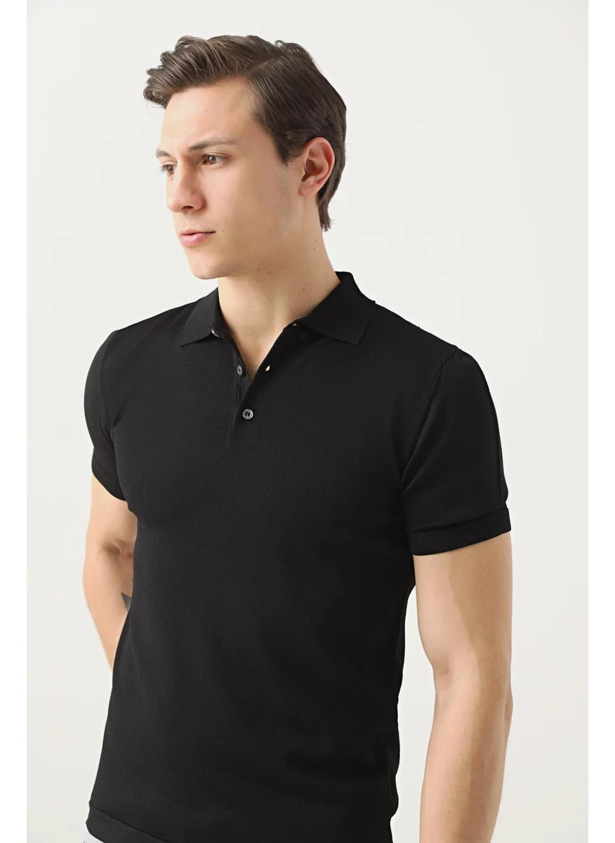 D'S DAMAT D'S Groom Slim Fit Black Plain Knit T-Shirt 2HF069421001M