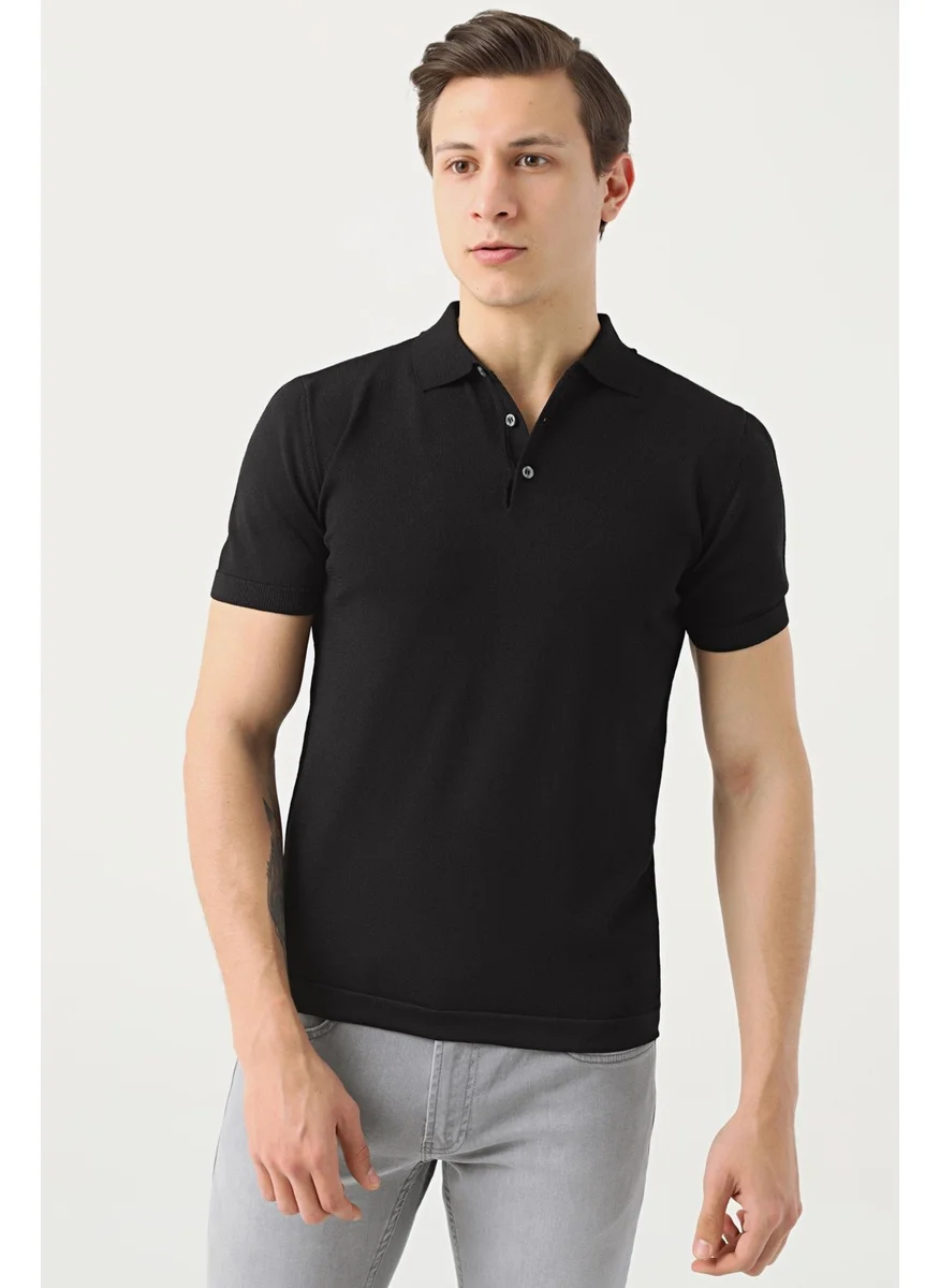 D'S DAMAT D'S Groom Slim Fit Black Plain Knit T-Shirt 2HF069421001M