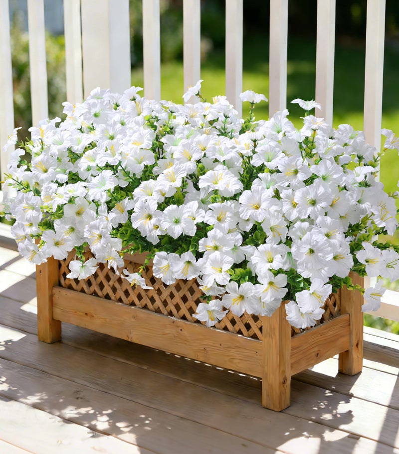 florisso Artificial Flowers for Outdoors Decoration, 20 Bundles White Faux Morning Glory with Eucalyptus Look Real UV Resistant Fake Plants Silk Flowers for Outside Yard Gardens Porch Patio Planter Home Urn - Image 1
