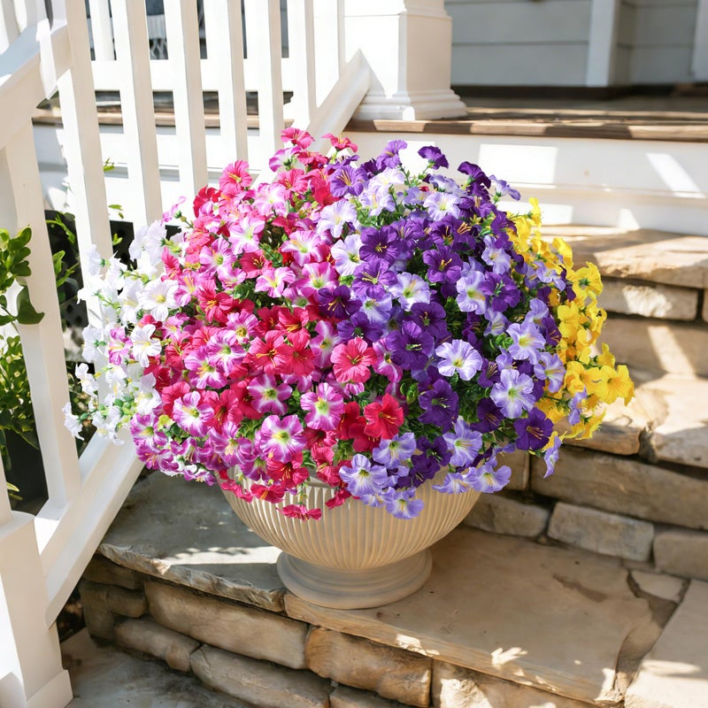 florisso Artificial Flowers for Outdoors Decoration, 20 Bundles White Faux Morning Glory with Eucalyptus Look Real UV Resistant Fake Plants Silk Flowers for Outside Yard Gardens Porch Patio Planter Home Urn - Image 3