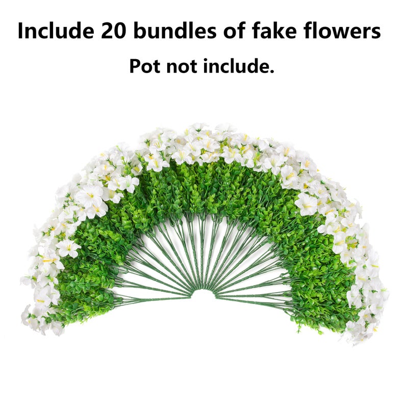 florisso Artificial Flowers for Outdoors Decoration, 20 Bundles White Faux Morning Glory with Eucalyptus Look Real UV Resistant Fake Plants Silk Flowers for Outside Yard Gardens Porch Patio Planter Home Urn - Image 5