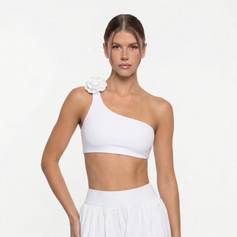 Women's Solid Color One-Shoulder Yoga Sports Bra - Image 5