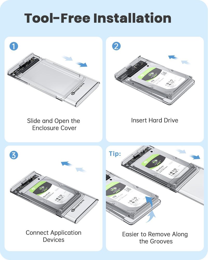 GadgetBite 2.5 Inch Sata Enclosure Case USB C 3.1 HDD SSD Portable External Enclosure for Hard Disk Sata to USB Type C 3.1 Connector Case with Fast Transfer Speed Up to 5 Gbps & 4TB Storage Casing - Transparent - Image 5