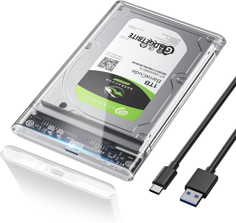 GadgetBite 2.5 Inch Sata Enclosure Case USB C 3.1 HDD SSD Portable External Enclosure for Hard Disk Sata to USB Type C 3.1 Connector Case with Fast Transfer Speed Up to 5 Gbps & 4TB Storage Casing - Transparent - Image 1