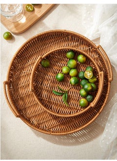 Cozy Nest 3PCS Hand-Woven Round Rattan Serving Tray with Handles -Rustic Wicker Basket for Bread Crackers Coffee Dining & Plates -Natural Decorative Tray for Kitchen & Home Decor  - Image 4