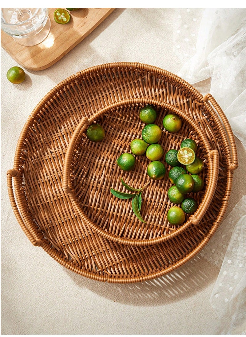 Cozy Nest 3PCS Hand-Woven Round Rattan Serving Tray with Handles -Rustic Wicker Basket for Bread Crackers Coffee Dining & Plates -Natural Decorative Tray for Kitchen & Home Decor  - Image 4
