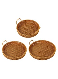Cozy Nest 3PCS Hand-Woven Round Rattan Serving Tray with Handles -Rustic Wicker Basket for Bread Crackers Coffee Dining & Plates -Natural Decorative Tray for Kitchen & Home Decor  - Image 5