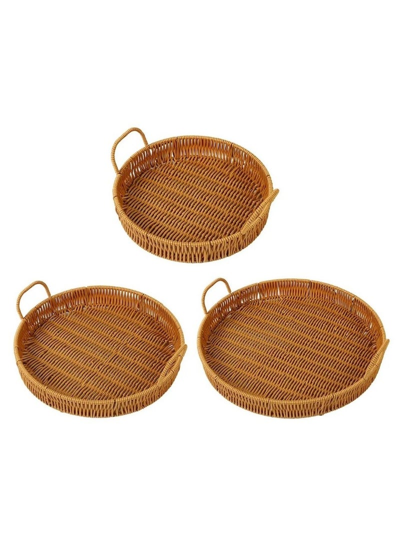 Cozy Nest 3PCS Hand-Woven Round Rattan Serving Tray with Handles -Rustic Wicker Basket for Bread Crackers Coffee Dining & Plates -Natural Decorative Tray for Kitchen & Home Decor  - Image 5
