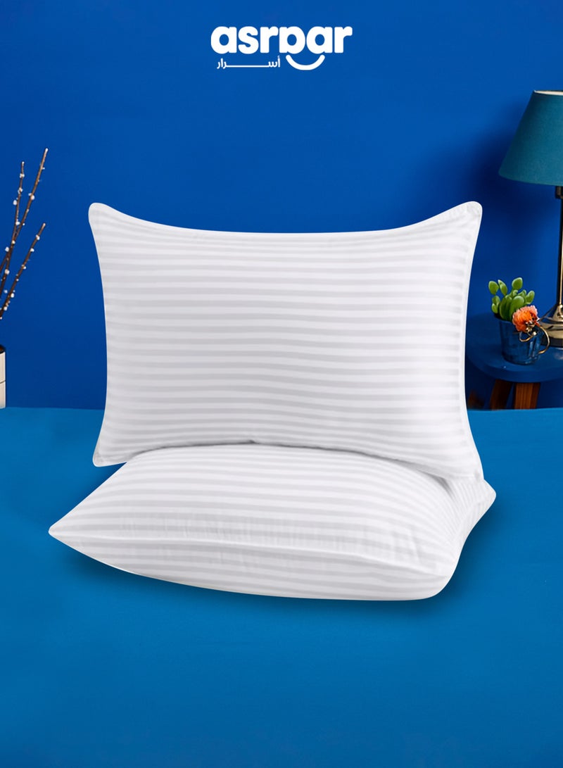 Asraar Premium 20 cm Thick Microfiber Bed Pillows With Stripes, Standard Size 1000 Grams, Hotel-Quality Cooling Pillow for All Sleep Positions - Ideal for Side, Back & Stomach Sleepers, Fluffy Bed Stripe Pillows for Bed, Machine Washable, 75 x 50 cm White - 2 Pillow  - Image 1