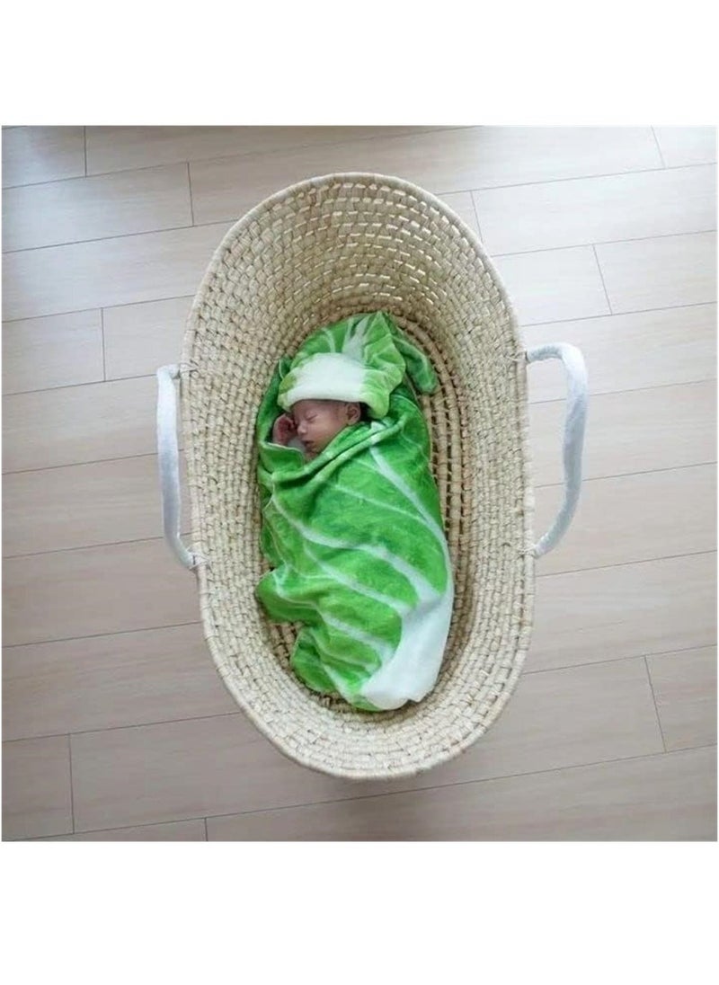 SYOSI Baby Wrap Blanket Cabbage Leaf Baby Swaddle Blanket Super Soft Comfort Blanket Newborn Soft Plush Flannel Blanket with Cabbage Hat Essential Children Clothing for Home Office Travel  - Image 4