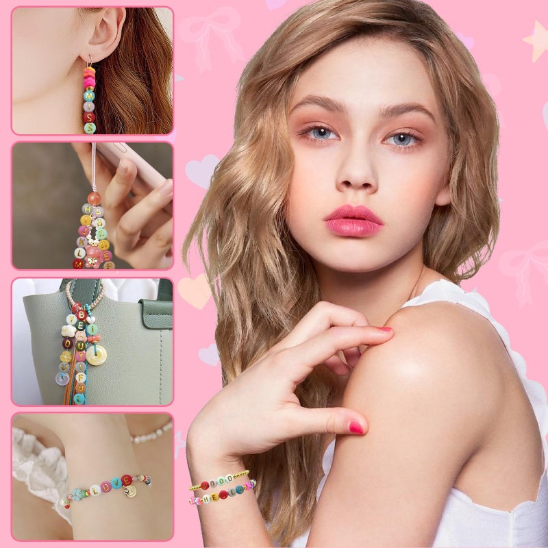 Looconi Amaney 1000pcs 4x7mm Round Letter Beads Colorful Acrylic with Gold Letter Alphabet for Jewelry Making - Image 4