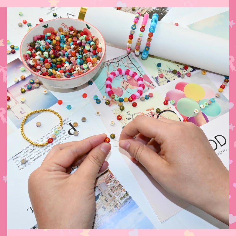 Looconi Amaney 1000pcs 4x7mm Round Letter Beads Colorful Acrylic with Gold Letter Alphabet for Jewelry Making - Image 5