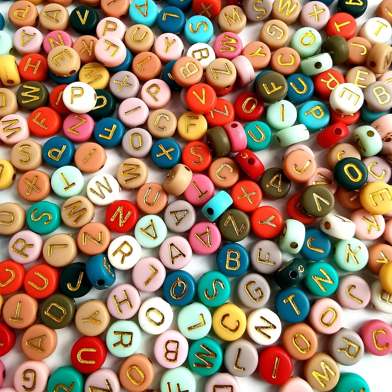 Looconi Amaney 1000pcs 4x7mm Round Letter Beads Colorful Acrylic with Gold Letter Alphabet for Jewelry Making - Image 1