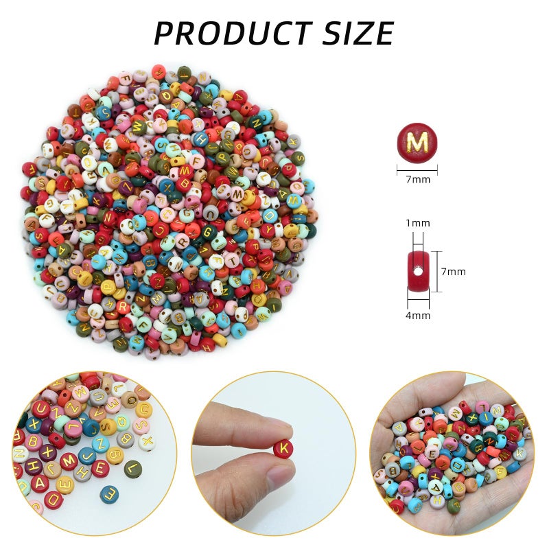 Looconi Amaney 1000pcs 4x7mm Round Letter Beads Colorful Acrylic with Gold Letter Alphabet for Jewelry Making - Image 2