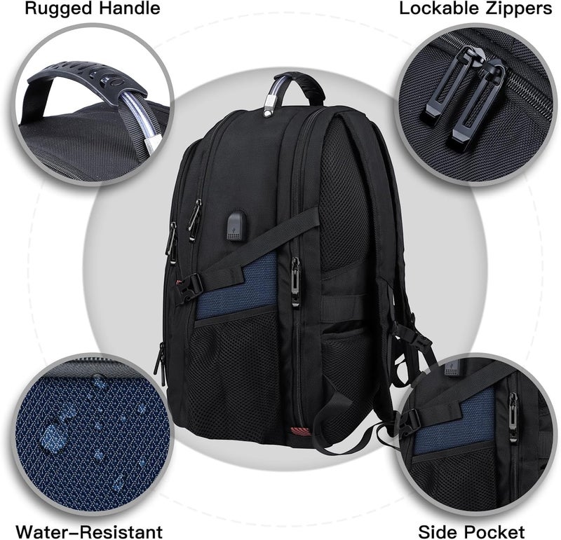 ANTERK Laptop Backpack, 18.4 Inch Laptop Backpacks for Men Women with USB Port, 55L Anti Theft Water Resistant College Bussiness TSA Airline Approved Work Computer Backpack, Blue - Image 3