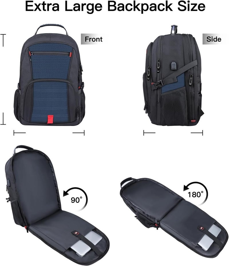 ANTERK Laptop Backpack, 18.4 Inch Laptop Backpacks for Men Women with USB Port, 55L Anti Theft Water Resistant College Bussiness TSA Airline Approved Work Computer Backpack, Blue - Image 4