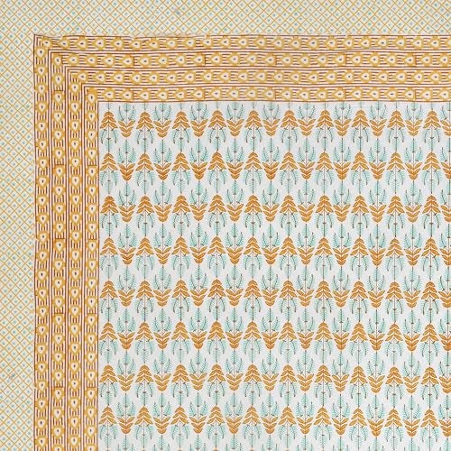 BLOCKS OF INDIA Hand Block Printed 200 TC Cotton King Size Bedsheet (Brown Leaf) - Image 4