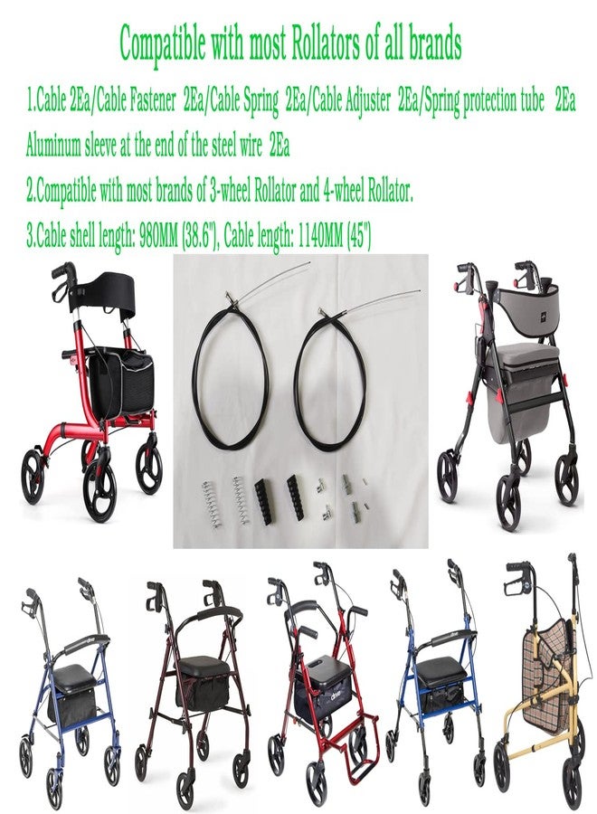 ComsenMed Rollator Brake Cable Replacement,45" Brake Cable for The All Brands The Majority of Rollator and Heavy Rollator,Rollator General Brake Cable Parts,with Hardware(1pr,Black) - Image 4