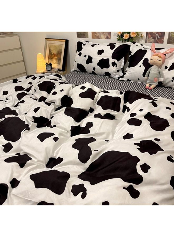 غطاء لحاف من القطن المغسول مكون من أربع قطع، غطاء لحاف فردي لغرف النوم للطلاب، غطاء لحاف من ثلاث قطع، ملاءة سرير شخصية - اللون: بقري - المواصفات: طقم مكون من ثلاث قطع بطول 1.2 متر [غطاء لحاف 1.5 × 2 متر] - Image 1