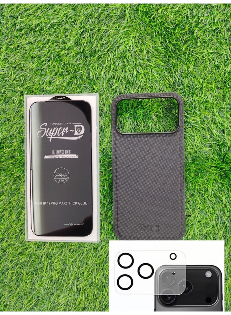 مجموعة حماية 3 في 1 لهاتف iPhone 17 Pro Max | غطاء متوافق مع MagSafe | غطاء هاتف مقاوم للصدمات | واقي شاشة من الزجاج المقوى | واقي عدسة الكاميرا | تغطية كاملة | أسود - Image 3