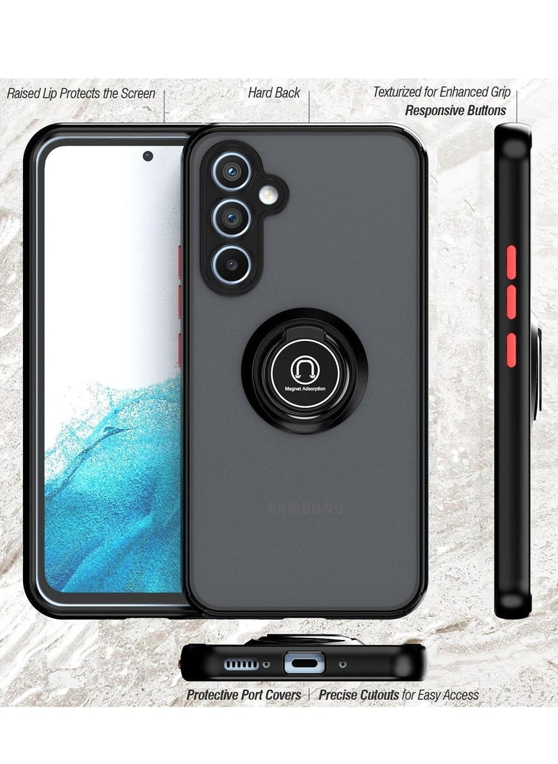ELTRAZONE Shockproof Galaxy A14 5G Case with Rotational Metal Ring Kickstand – Anti-Fingerprint Hard Back, Magnetic Car Mount Compatibility (Black/Grey) - Image 2