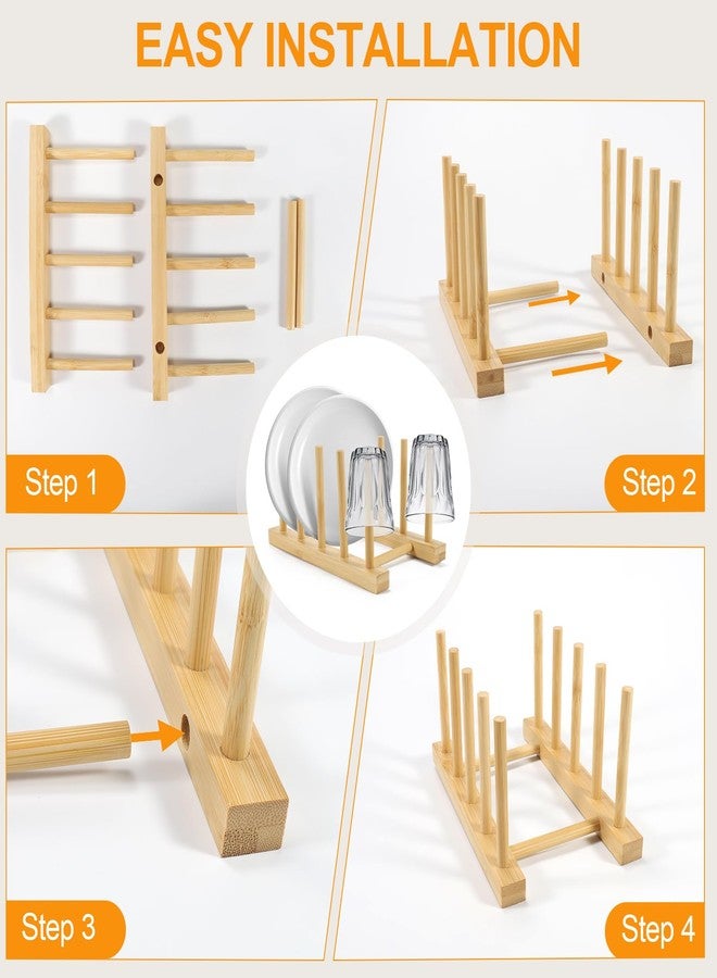 SAMEBUTECO 2-Pack Bamboo Kitchen Rack with 4 Slots and 5 Connector Pegs - Vertical Organizer for Plates, Pots, Lids, Bowls & Cutting Boards - Durable Wooden Dish Holder with Spare Pegs & Gift Box - Image 3