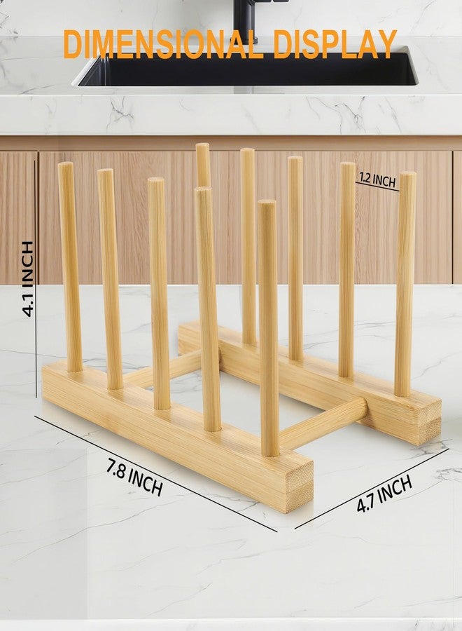 SAMEBUTECO 2-Pack Bamboo Kitchen Rack with 4 Slots and 5 Connector Pegs - Vertical Organizer for Plates, Pots, Lids, Bowls & Cutting Boards - Durable Wooden Dish Holder with Spare Pegs & Gift Box - Image 2