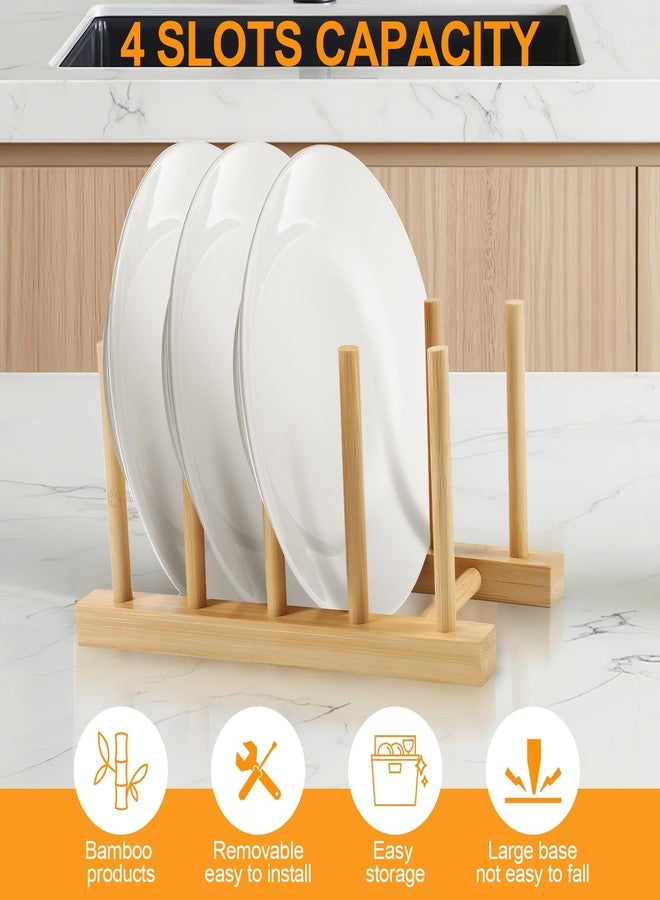 SAMEBUTECO 2-Pack Bamboo Kitchen Rack with 4 Slots and 5 Connector Pegs - Vertical Organizer for Plates, Pots, Lids, Bowls & Cutting Boards - Durable Wooden Dish Holder with Spare Pegs & Gift Box - Image 4