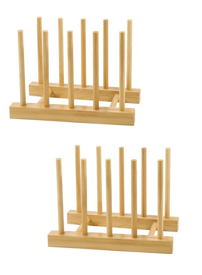 SAMEBUTECO 2-Pack Bamboo Kitchen Rack with 4 Slots and 5 Connector Pegs - Vertical Organizer for Plates, Pots, Lids, Bowls & Cutting Boards - Durable Wooden Dish Holder with Spare Pegs & Gift Box - Image 1