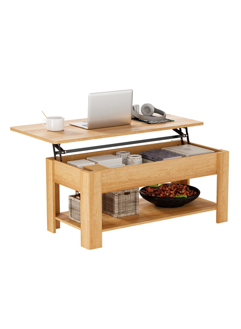 Chogori Lift Top Coffee Table with Storage, Wooden Coffee Table with Hidden Compartment & Lower Shelf, Multi-Functional Lift Tabletop for Living Room, Snacking, Working, Small Space - Image 1