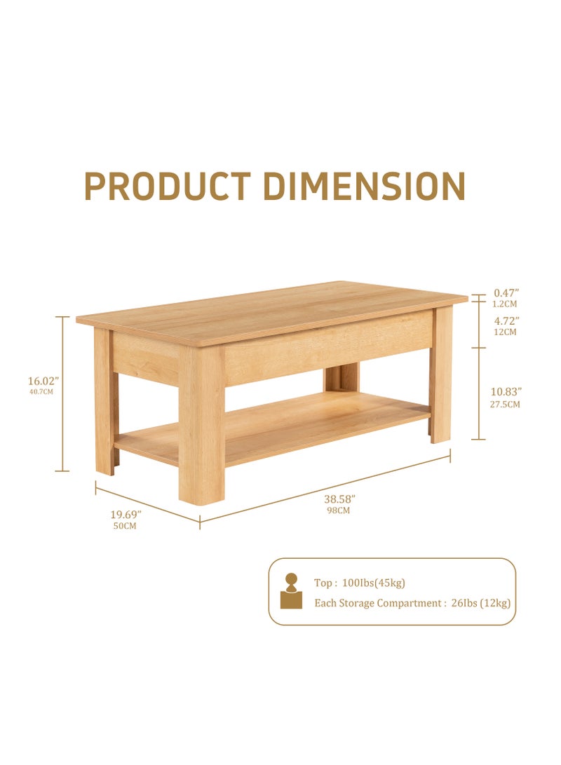 Chogori Lift Top Coffee Table with Storage, Wooden Coffee Table with Hidden Compartment & Lower Shelf, Multi-Functional Lift Tabletop for Living Room, Snacking, Working, Small Space - Image 3