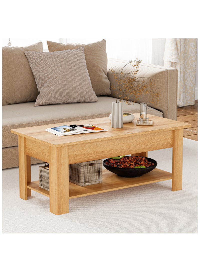 Chogori Lift Top Coffee Table with Storage, Wooden Coffee Table with Hidden Compartment & Lower Shelf, Multi-Functional Lift Tabletop for Living Room, Snacking, Working, Small Space - Image 4