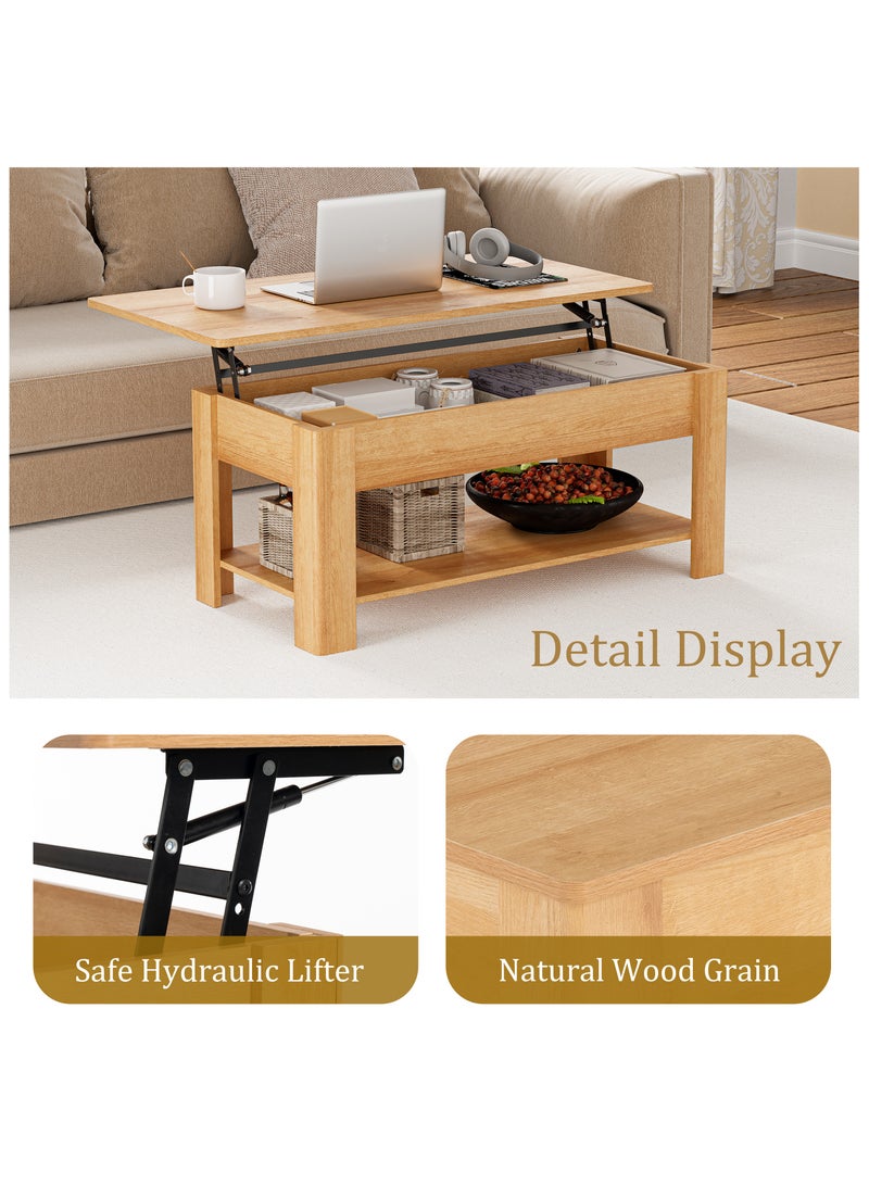 Chogori Lift Top Coffee Table with Storage, Wooden Coffee Table with Hidden Compartment & Lower Shelf, Multi-Functional Lift Tabletop for Living Room, Snacking, Working, Small Space - Image 5